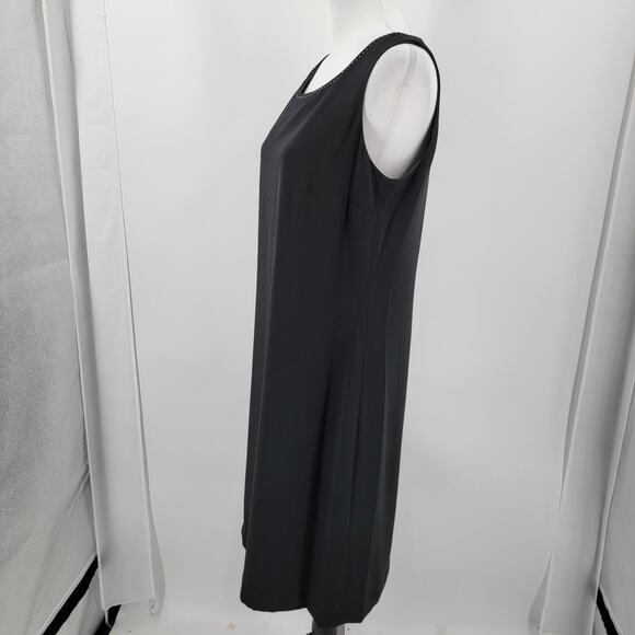 Mary McFadden Dress Womens 12 Black Sheath Lined White Stitch Neckline - Picture 4 of 14